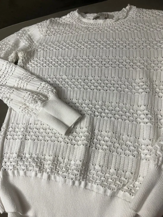 LOFT White Openwork Scoopneck Knit Sweater - Picture 1 of 11